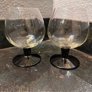 Bryce Set of 2 Brandy Cognac Glass Snifters Ribbed and Glass Blown Vintage